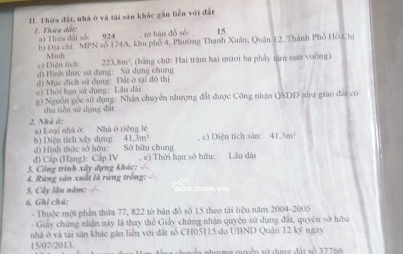 BÁN NHÀ MẶT PHỐ THẠNH XUÂN 62, Q.12, HCM - 76M2, 2.1 TỶ - SỔ HỒNG CHÍNH CHỦ